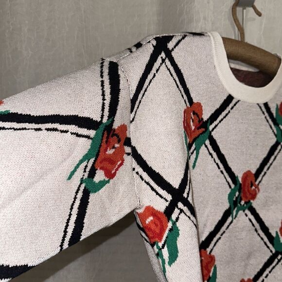 Anthro XXSP Maeve White Oversized Crop Crewneck Trellis Floral Pullover - Picture 15 of 17